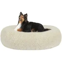 OEM Orthopedisch hondenbed, rond hondenkussen, hondenbank, kattenbed, donutvormig, knuffelbaar, wasbaar, 80 cm diameter, beige
