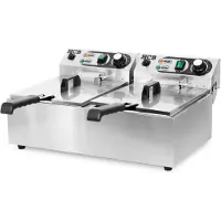 HCB - Professionele grote Horeca frituurpan - Dubbele friteuse - 2 x 6 liter - 2 x 230V - RVS / INOX frietketel - frietpannen - frietpan - 46x59x29 cm (DxBxH) - 6000W - 8727