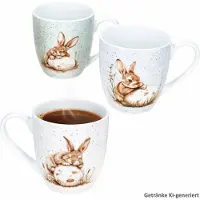 Ritzenhoff & Breker 3-delig set Bunny JUMBO-bekers 500 ml elk 1x wit, groen & blauw van porselein - 428629