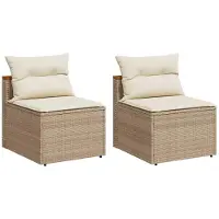 vidaXL Tuinbanken 2 st zonder armleuning met kussens poly rattan beige