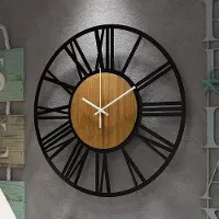 OEM Ronde houten wandklok met Romeinse cijfers, 60 cm, zwart, retro-stijl