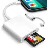 NÖRDIC USB C naar Lightning Kaartlezer - SD, MicroSD- 1XUSB C - PD30W - Geschikt voor Smartphone, Tablet, PC & Laptop