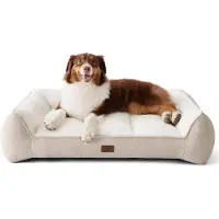 OEM Wasbaar hondenbed voor grote honden - 89x63 cm waterdicht hondenmandje met zachte sherpa-pluche, antislip hondenmat in crème