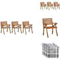 vidaXL Eetkamerstoel - Eetkamerstoelen - Houten Eetkamerstoel - Houten Eetkamerstoelen - Tuinstoelen 3 st met kussens massief acaciahout