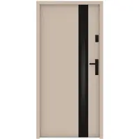 Vente-unique Volledige stalen en inox voordeur H207 x B100 cm - gerookt glas - beige en zwart - dikte 55 mm - naar links openend - BRAGA