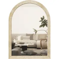 HOMCOM wandspiegel boogvormig met veiligheidsglas - Sierspiegel - Decoratieve spiegel - Muurspiegel - Beige