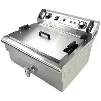 HCB - Professionele grote Horeca frituurpan - Friteuse - 30 liter - 400V - RVS / INOX frietketel - frietpannen - frietpan met kraantje - aftapkraan - 57.5x60.6x40.7 cm (DxBxH) - 6000W - 6845