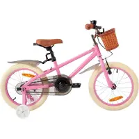 Happiq Meisjesfiets – Voor kinderen – Met zijwieltjes, handrem, coasterrem en mandje – Roze, 41 cm