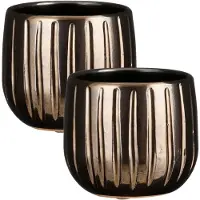 Mica Decorations Plantenpot - 2x - keramiek - brons glans / ribbels - D14 x H12 cm - bloempot Pablo