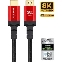 NÖRDIC HDMI-N1017 HDMI Ultra High Speed kabel - Gecertificeerd - 8K 60Hz - 48Gbps - Dynamische HDR eARC ondersteuning - HDMI 2.1 - 1.5m - Rood/Zwart