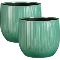 Mica Decorations Plantenpot - 2x - keramiek - groen glans / ribbels - D29 x H25 cm - bloempot Pablo