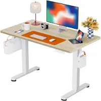Ergear Staand Bureau, 100 x 60 cm, in hoogte verstelbaar, elektrisch zit-sta bureau met gesplitst blad, rugzakhaak en slim bedieningspaneel met 4 geheugenposities, voor thuiswerk