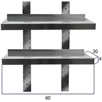 HCB - Professionele Wandschap van metaal - Dubbel wandschap - RVS / INOX - Muurplank - wandplank - Horeca - 30x60x4 cm (DxBxH) - 20 kg - 8307