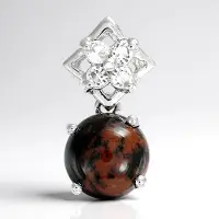 Cavill - Zilveren hanger 925 sterling zilver - Mahonie obsidiaan 1,39 ct met witte topaas 0,15 ct - Ronde cabochon - Modern elegant sieraad