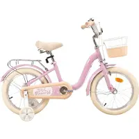 Happiq Kinderfiets – Voor kinderen van 3-10 jaar – Met zijwieltjes, fietsmandje en bagagerek – Roze, 41 cm