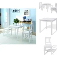 vidaXL Eetkamertafel En Eetkamerstoel - Eetkamertafels En Eetkamerstoelen - Houten Eetset - Houten Eetsets - 3-delige Eethoek wit