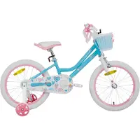 Happiq Meisjesfiets – Voor peuters en kinderen van 2-9 jaar – Met zijwieltjes, mandje, handrem en standaard – Blauw, 46 cm