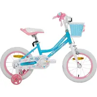 Happiq Meisjesfiets – Voor peuters en kinderen van 2-9 jaar – Met zijwieltjes, mandje, handrem & standaard – Blauw, 41 cm