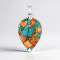 Cavill - Zilveren Peervormige Hanger - 925 Sterling Zilver - 26,5 ct Blauwe Turkoois Mozaïek Edelsteen - Handgemaakt Uniek Sieraad