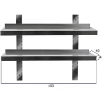 HCB - Professionele Wandschap van metaal - Dubbel wandschap - RVS / INOX - Muurplank - wandplank - Horeca - 40x100x4 cm (DxBxH) - 15 kg - 8495