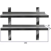 HCB - Professionele Wandschap van metaal - Dubbel wandschap - RVS / INOX - Muurplank - wandplank - Horeca - 30x140x4 cm (DxBxH) - 20 kg - 8354
