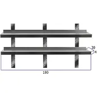 HCB - Professionele Wandschap van metaal - Dubbel wandschap - RVS / INOX - Muurplank - wandplank - Horeca - 30x180x4 cm (DxBxH) - 15 kg - 8663