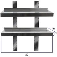 HCB - Professionele Wandschap van metaal - Dubbel wandschap - RVS / INOX - Muurplank - wandplank - Horeca - 40x80x4 cm (DxBxH) - 15 kg - 8800