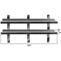 HCB - Professionele Wandschap van metaal - Dubbel wandschap - RVS / INOX - Muurplank - wandplank - Horeca - 40x160x4 cm (DxBxH) - 20 kg - 9028