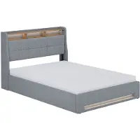 VitaliSpa Christin Gestoffeerd bed – met matras, LED en USB-aansluiting Grijs/eiken