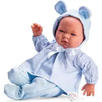 ASI babypop Pablo 43cm - pop met blauwe kleding en schattige oortjes.