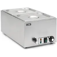 HCB - Professionele Horeca Bain marie - 2 x 1/2 GN - 230V - RVS / INOX - Buffetwarmer Elektrisch - 35.5x60x26 cm (DxBxH) - 9 kg - 1428
