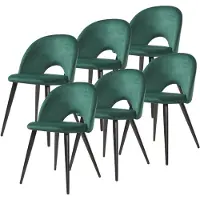 En.casa Eetkamerstoelen 'Karijoki', set van 6, gestoffeerde stoelen, fluweel, metalen poten, 77 x 50 x 55 cm, donkergroen / zwart