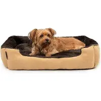 Markenlos Hondenbed, hondenhoes, hondenmantel met omkeerbaar kussen, (maat L) 75 x 60 cm, bruin/beige