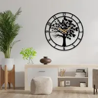 OEM Metalen 3D wandklok – Levensboom – Zwart – 100 cm – Groot formaat