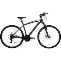 Happiq Mountainbike – Voor heren en dames – 18 versnellingen, voorverende vork, dubbele mechanische schijfremmen – 66 cm, geel