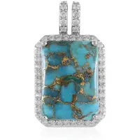Cavill - Zilveren Hanger - 925 Sterling Zilver Geplatineerd - 14,42 ct Blauwe Koper Turkoois - 48 Pavé Zirkonia's - Luxe 29x17 mm