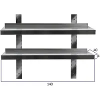 HCB - Professionele Wandschap van metaal - Dubbel wandschap - RVS / INOX - Muurplank - wandplank - Horeca - 40x140x4 cm (DxBxH) - 15 kg - 8588