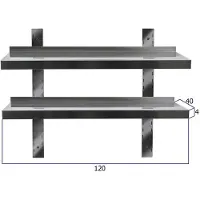 HCB - Professionele Wandschap van metaal - Dubbel wandschap - RVS / INOX - Muurplank - wandplank - Horeca - 40x120x4 cm (DxBxH) - 20 kg - 8445