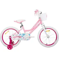 Happiq Meisjesfiets – Voor peuters en kinderen van 2-9 jaar – Met zijwieltjes, mandje, handrem & standaard – Roze2, 46 cm
