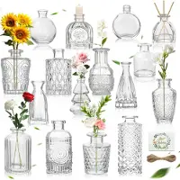 JMXZ Azomor Set van 16 decoratieve mini-vaasjes met jutekoord, ideaal voor een stijlvolle tafeldecoratie