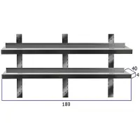 HCB - Professionele Wandschap van metaal - Dubbel wandschap - RVS / INOX - Muurplank - wandplank - Horeca - 40x180x4 cm (DxBxH) - 15 kg - 8754