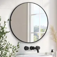 OEM 51 cm, zwarte, ronde spiegel met frame - Grote, ronde spiegel voor wanddecoratie, geschikt voor badkamer, slaapkamer, hal, woonkamer
