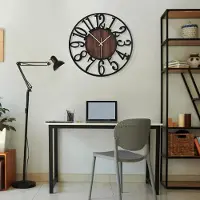 OEM Ronde wandklok - stille klok - geschikt voor de woonkamer - 33 cm - zwart - metaal en hout