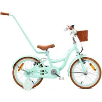 Sun baby Kinderfiets 16 Inch FLOWER BIKE Retro, Fiets voor Meisje 4-6 Jaar, Max 50 kg - V-brakes, zijwielen, bel, reflectoren, stalen frame, verstelbaar - Mint