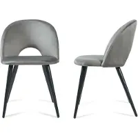 En.casa Eetkamerstoelen 'Karijoki', set van 2, gestoffeerde stoelen, fluweel, metalen poten, 77 x 50 x 55 cm, grijs/zwart