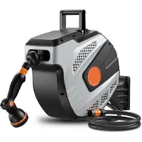 Markenlos Automatische tuinslanghaspel - 180° draaibare boog - 19 mm aansluiting - sproeikop met 10 functies - 25 meter x 12 mm - grijs