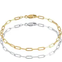 Elli - Sieraden Set - Armbandenset Dames Schakelketting 925 Sterling Zilver Verguld Bicolor 18 cm -