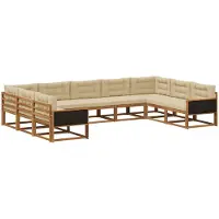 vidaXL Buiten bank set 9 st Natuurlijk en Beige