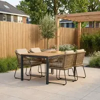 LUX outdoor living Delta/Tulum Sahara Dust dining tuinset | 4 personen | teakhout + touw | 160cm