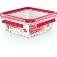 EMSA Clip & Close Vershoudbakje 0.8 l Glas Met deksel, Waterdicht, BPA-vrij Transparant, Rood 600747